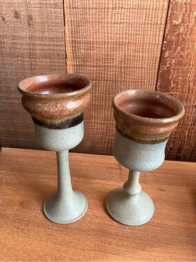 Goblet Wine Glass Pair - Studio Art Ceramic Hand Made Festival Wedding